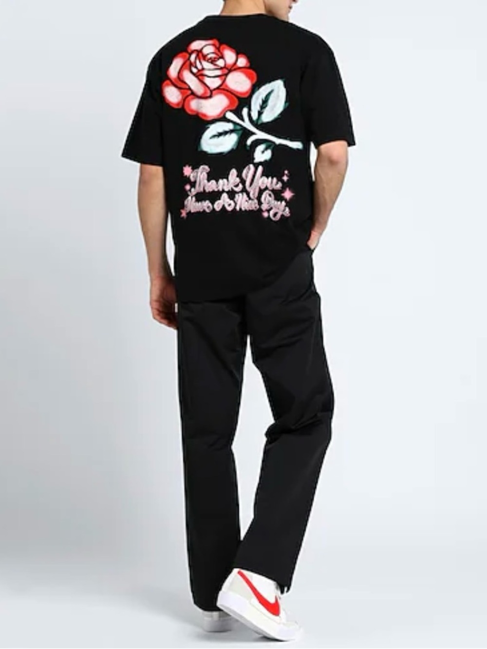 NWT Chinatown MARKET Oversized Thank You Rose Graphic Tee in Black, Size XL